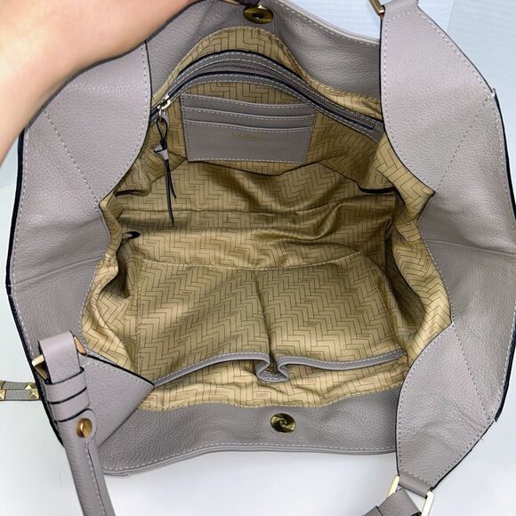NWT LODIS Camilla Tote Shoulder Bag Ash Grey Taupe Leather Studded Zip Tassels - Picture 6 of 16